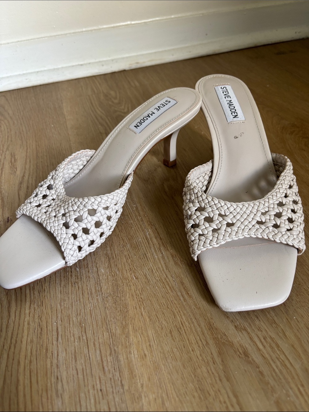 Steve Madden Cream Braided Slip-On Mule Heels